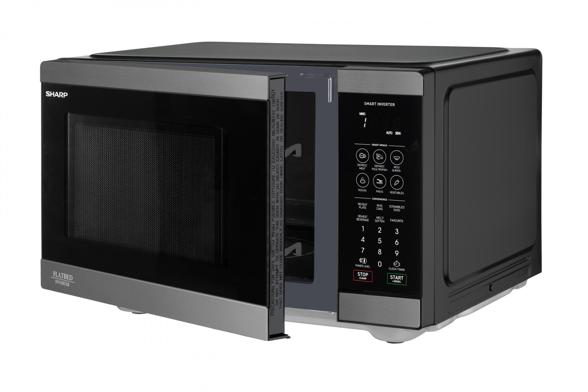 Flatbed Microwave 900W - Black Stainless Steel